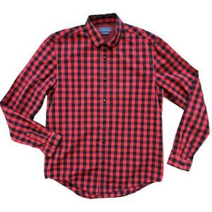 ZARA MAN Check Plaid Snap Front Long Sleeve Shirt in Red & Black SZ M